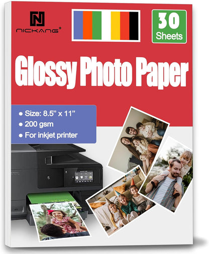 Glossy Photo Paper 8.5x11, 53LB/200GSM, Letter Size – 30 Sheets