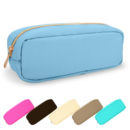 UIXIZQ Waterproof Small Pencil Case Makeup Bag for Purse,Cute Pencil Pouch Preppy Nylon Makeup Brush Holder with Zipper,Girls Portable Storage Case Small Pen Bag for Office(Slim-Black)