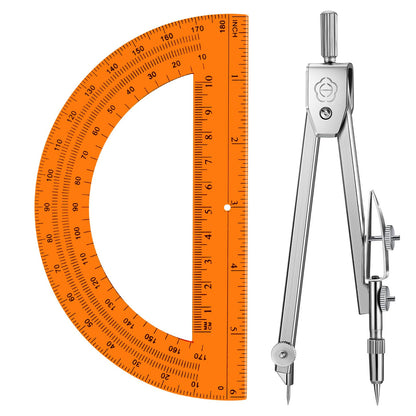 EBOOT Drawing Compass and 6 in Protractor Geometry Set, Clear