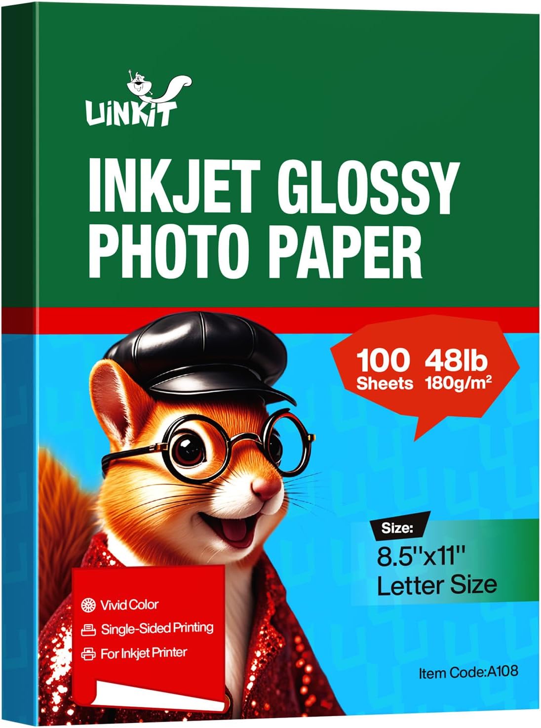 Uinkit Inkjet Glossy Photo Paper 48lb,8.5 x 11" 100 Sheets