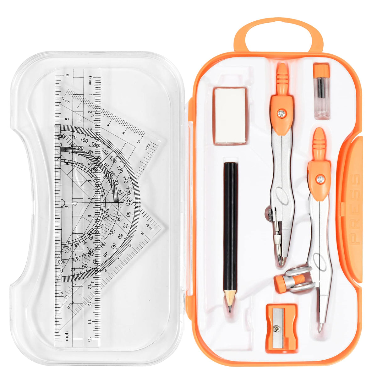 Unjoo Geometry Sets 10 Pcs Student Supplies, Protractor and Compass (Black)