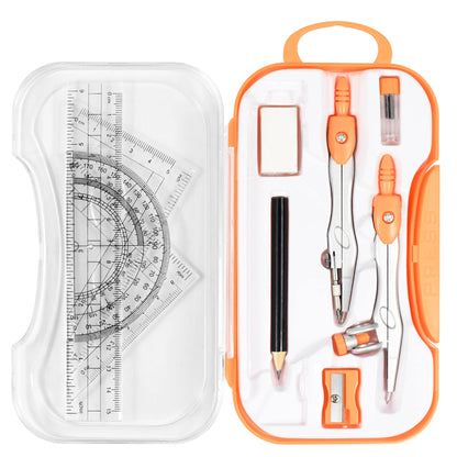 Unjoo Geometry Set 10 Pcs Student Supplies, Protractor and Compass (Blue）