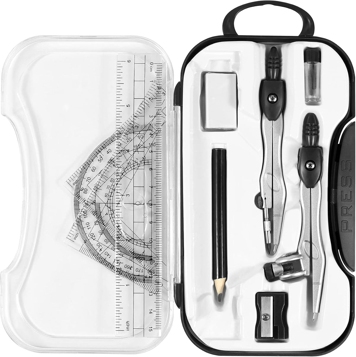 Vobou 10 pcs Math Geometry Set Student Supplies,Compass Kit Set (Black）