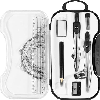 Vobou 10 pcs Math Geometry Set Student Supplies,Compass Kit Set (Black）
