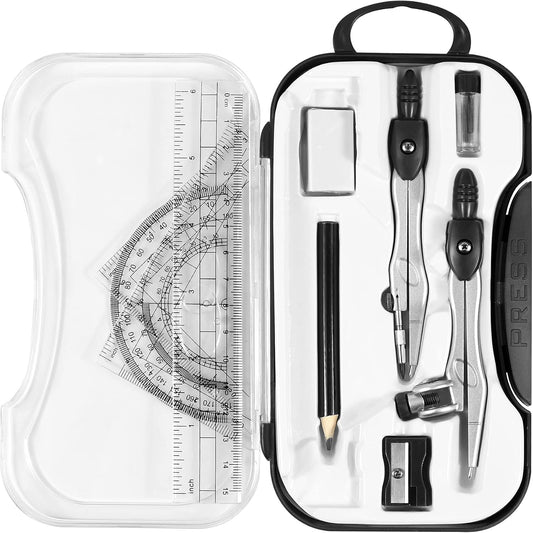 Vobou 10 pcs Math Geometry Set Student Supplies,Compass Kit Set (Black）