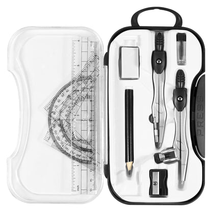 Vobou 10 pcs Math Geometry Set Student Supplies,Compass Kit Set (Black）