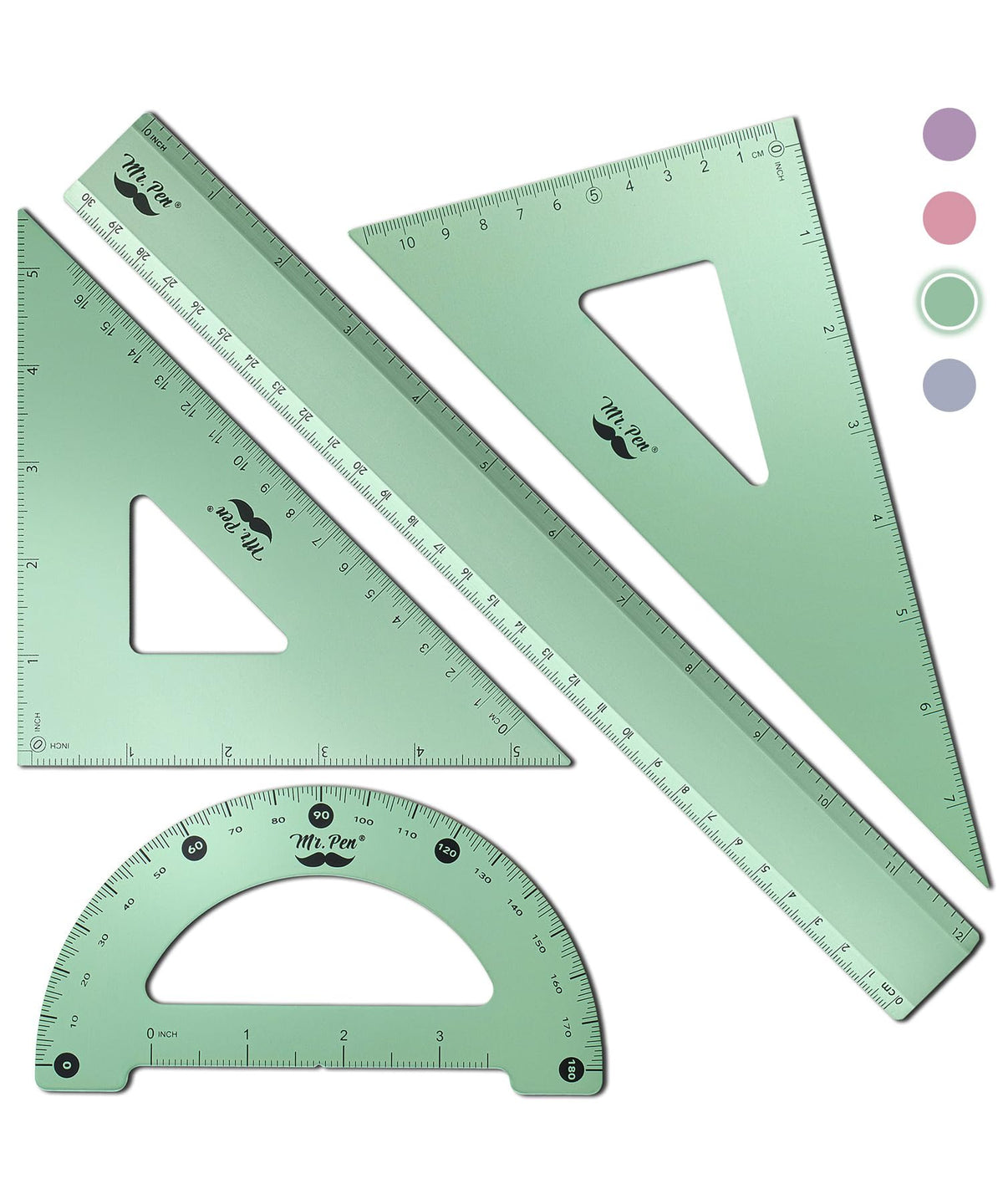 Mr. Pen- Metal Geometry Kit, 4 Pack, 45° & 30°/60° Set Squares