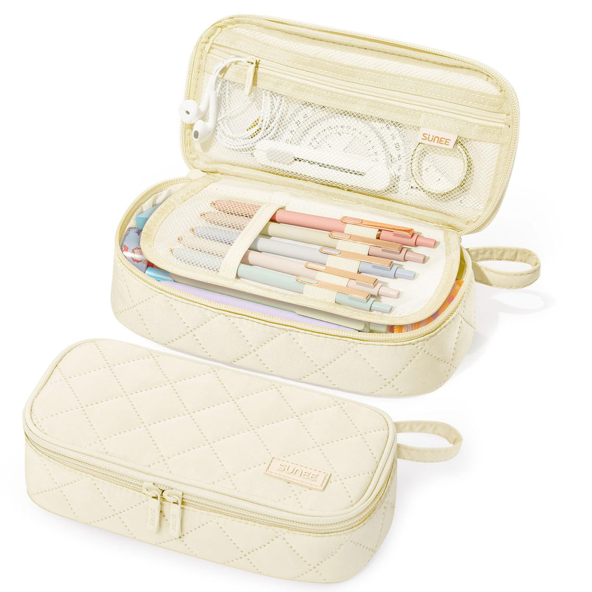 SUNEE Cute Pencil Case, Large Capacity Pencil Pouch Aesthetic Zipper Pencil Bag, Big Storage Pen Organizer for Stationery, Soft Quilted Pencil Box Back to School Supplies for Teen Girls Boys,Soft Pink