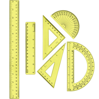 Tenare 6 Pcs Math Geometry Ruler Set, Protractor Triangle School,Pink