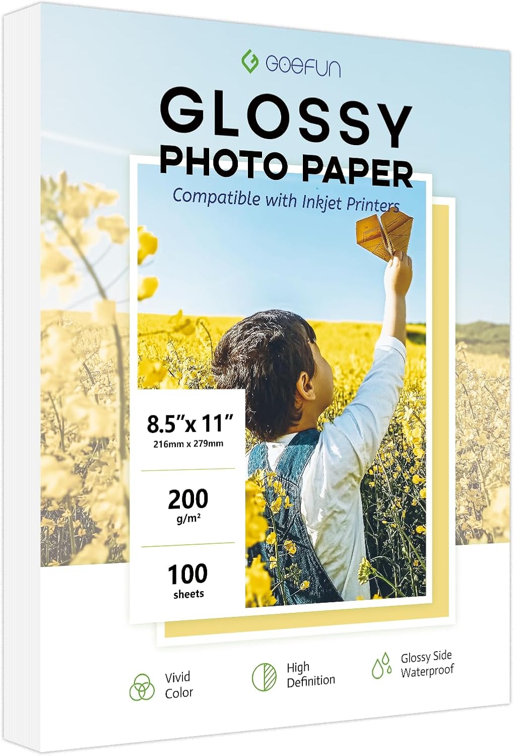 Glossy Photo Paper 8.5x11, Goefun 54LB Inkjet Printer Paper 100 Sheets