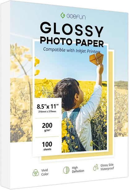 Glossy Photo Paper 8.5x11, Goefun 54LB Inkjet Printer Paper 100 Sheets
