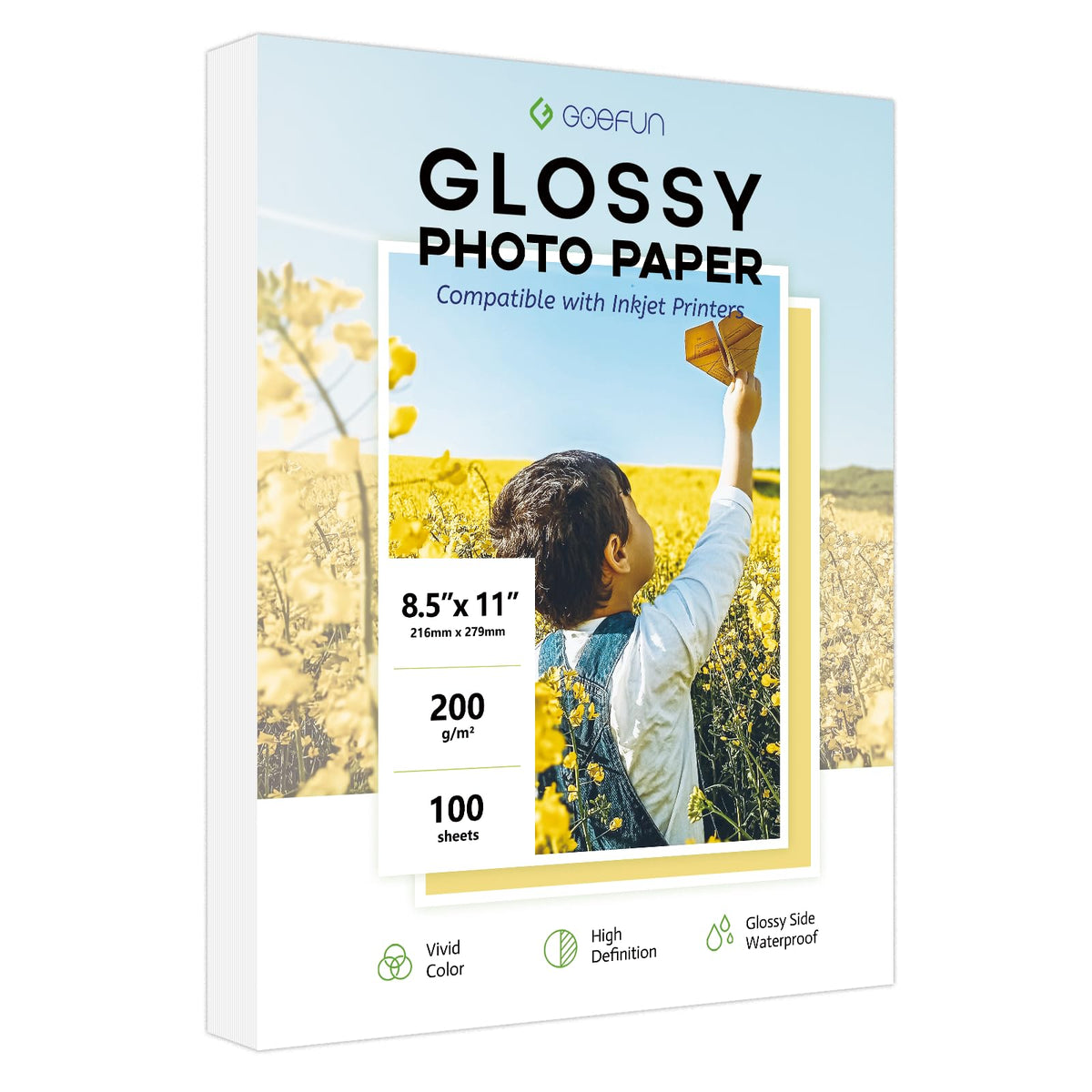 Glossy Photo Paper 8.5x11, Goefun 54LB Inkjet Printer Paper 100 Sheets