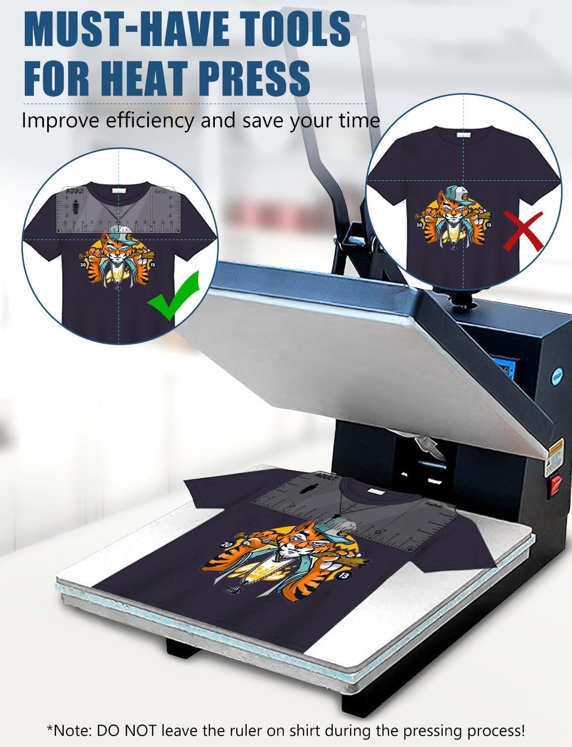 Vowlove T-Shirt Ruler for Precise Vinyl Alignment, Heat Press Guide Tool