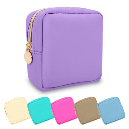 UIXIZQ Waterproof Small Pencil Case Makeup Bag for Purse,Cute Pencil Pouch Preppy Nylon Makeup Brush Holder with Zipper,Girls Portable Storage Case Small Pen Bag for Office(Slim-Black)