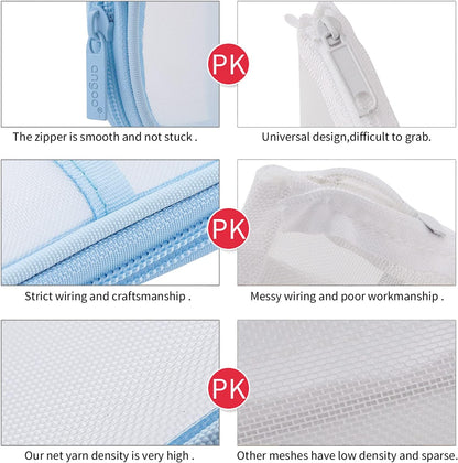 EASTHILL Grid Mesh Pen Pencil Case with Zipper Clear Makeup Color Pouch Cosmetics Bag Multi-Purpose Travel School Teen Girls Transparent Stationary Bag Office Organizer Box for Adluts(Blue)