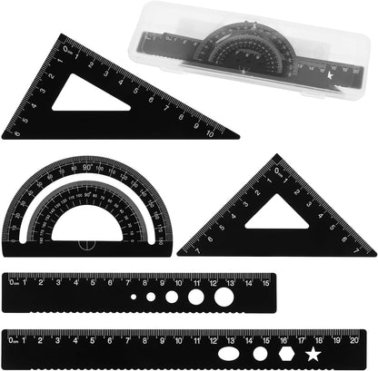 5Pcs Metal Geometry Set, Math Drafting Ruler Kit Aluminum Triangle Rulers Metal Ruler Drafting Tools, Metal Triangular Scale Ruler Set, Protractor, 6/8 Inches Drawing Ruler for Architect Engineer