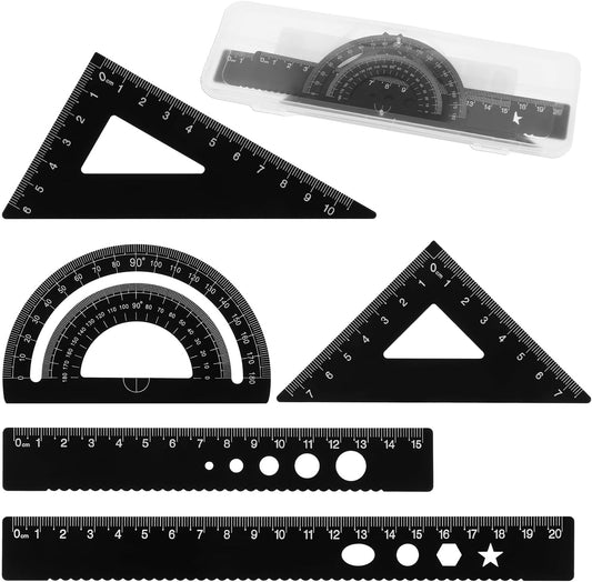5Pcs Metal Geometry Set, Math Drafting Ruler Kit Aluminum Triangle Rulers Metal Ruler Drafting Tools, Metal Triangular Scale Ruler Set, Protractor, 6/8 Inches Drawing Ruler for Architect Engineer