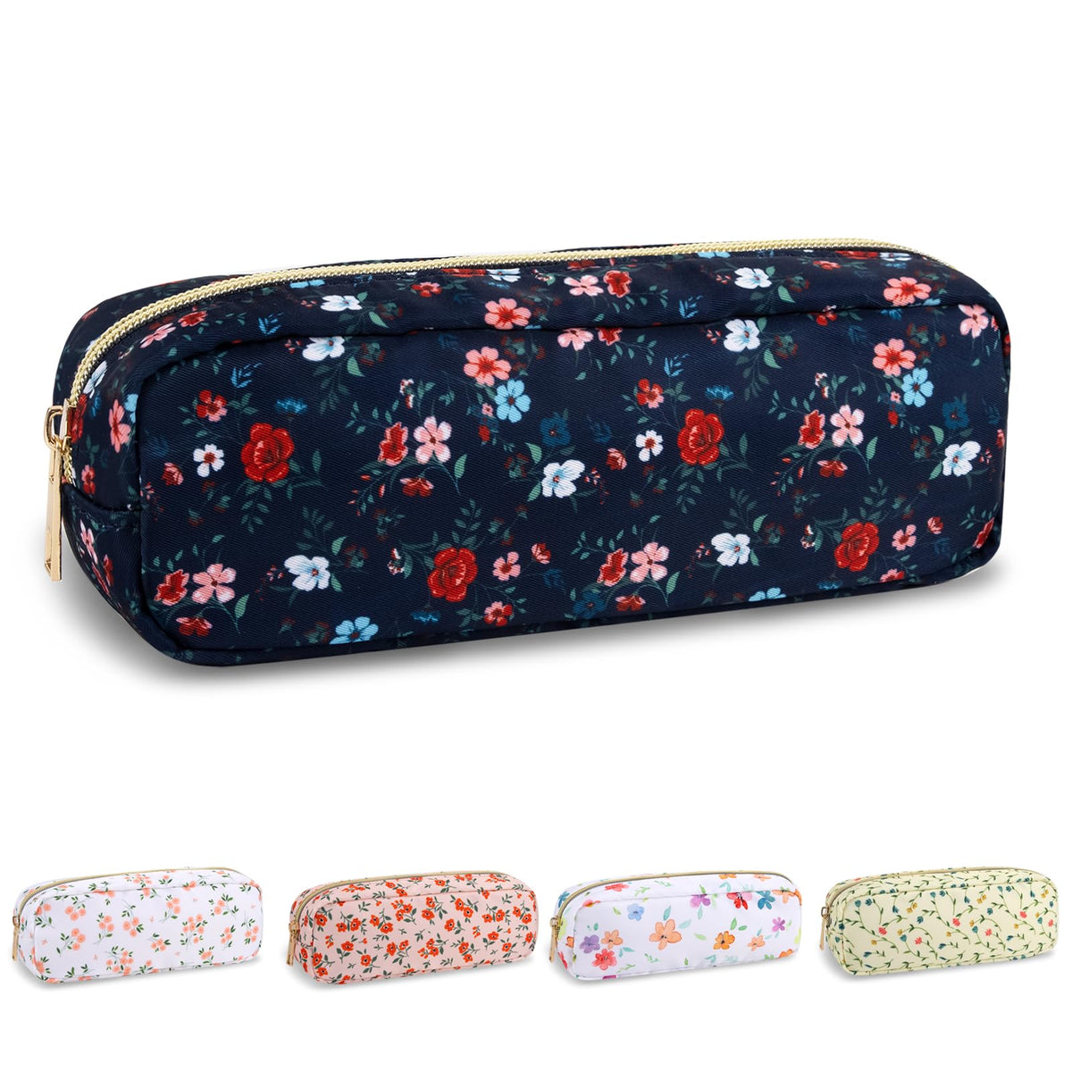 UIXIZQ Waterproof Small Pencil Case Makeup Bag for Purse,Cute Pencil Pouch Preppy Nylon Makeup Brush Holder with Zipper,Girls Portable Storage Case Small Pen Bag for Office(Slim-Black)