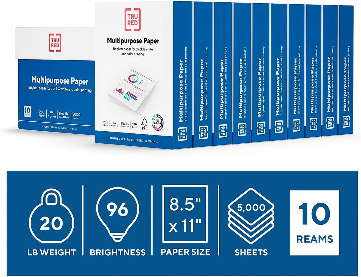 TRU RED Printer Paper, 8.5 x 11 Inch, 20 lb., For Office, School & Home