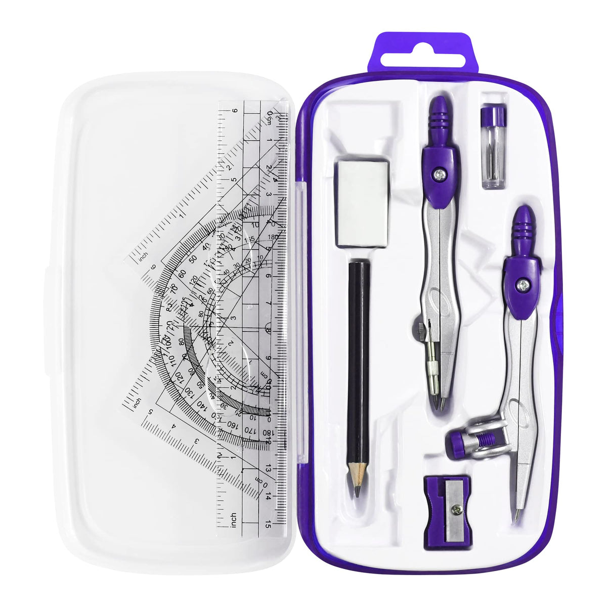 Unjoo Math Geometry Kit Sets 10 Piece Student Supplies, Compass Set, Black