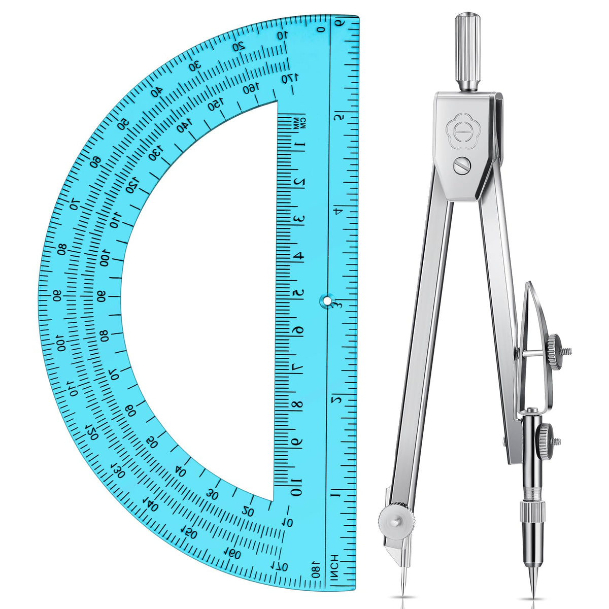 EBOOT Drawing Compass and 6 in Protractor Geometry Set, Clear