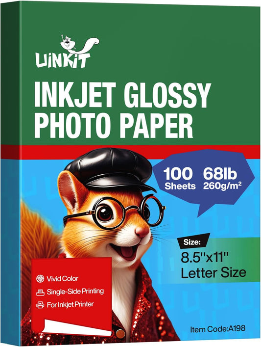 Uinkit 260gsm Thick Glossy Photo Paper for Inkjet, 8.5x11, 100 Sheets