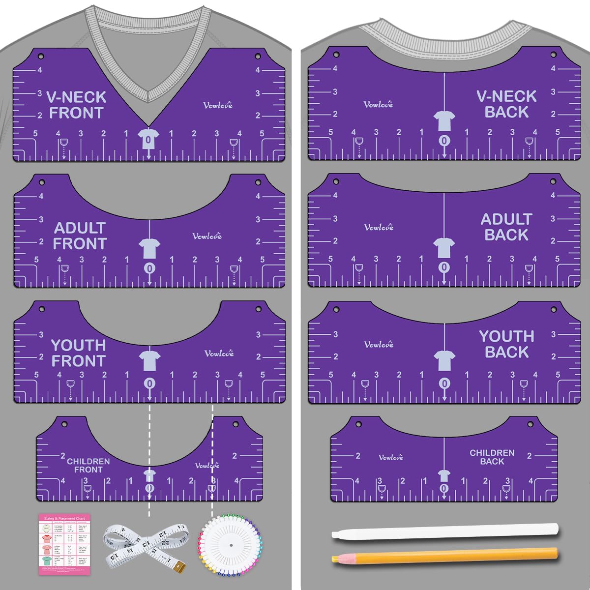 Vowlove T-Shirt Ruler for Precise Vinyl Alignment, Heat Press Guide Tool