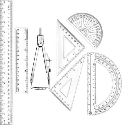 Zonon 7 Pcs Geometry Set with Drawing Compas, 6&4 Inch Protractors, Clear