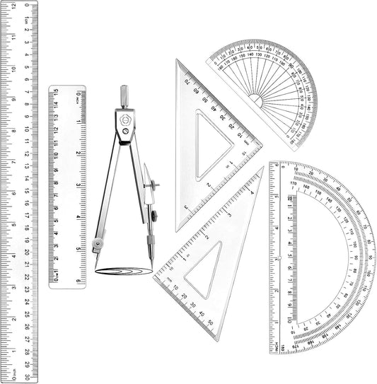 Zonon 7 Pcs Geometry Set with Drawing Compas, 6&4 Inch Protractors, Clear