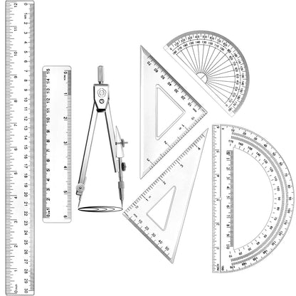 Zonon 7 Pcs Geometry Set with Drawing Compas, 6&4 Inch Protractors, Pink