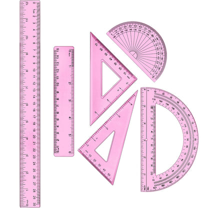 Tenare 6 Pcs Math Geometry Ruler Set, Protractor Triangle School,Clear