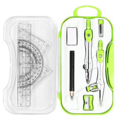 Unjoo Geometry Set 10 Pcs Student Supplies, Protractor and Compass (Pink）