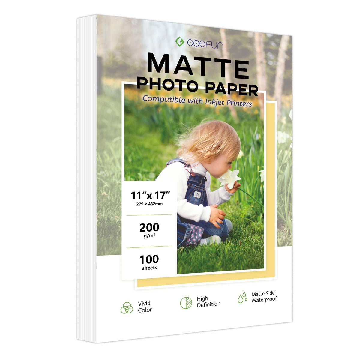 100 Sheets Matte Photo Paper 8.5x11, Goefun 54LB Inkjet Printer Paper