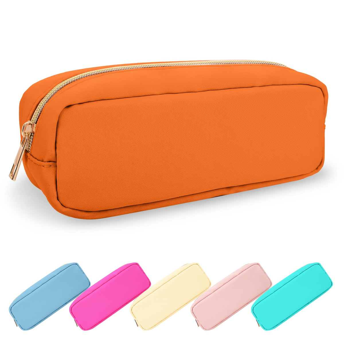 UIXIZQ Waterproof Small Pencil Case Makeup Bag for Purse,Cute Pencil Pouch Preppy Nylon Makeup Brush Holder with Zipper,Girls Portable Storage Case Small Pen Bag for Office(Slim-Black)
