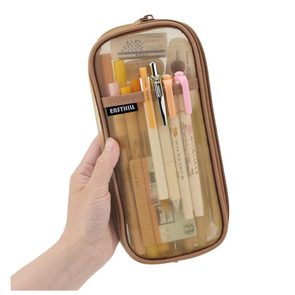 EASTHILL Grid Mesh Pen Pencil Case with Zipper Clear Makeup Color Pouch Cosmetics Bag Multi-Purpose Travel School Teen Girls Transparent Stationary Bag Office Organizer Box for Adluts(Blue)
