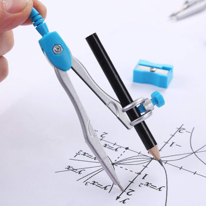 Unjoo Geometry Set 10 Pcs Student Supplies, Protractor and Compass (Blue）