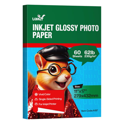 Uinkit 62lb Thick Glossy Inkjet Photo Paper, 8.5x11, 100 Sheets, 230gsm