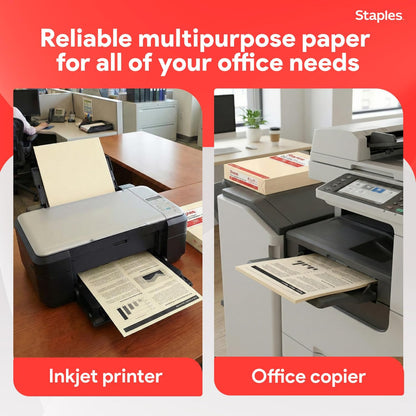 Staples Pastel Recycled Copy Paper, Cream, 20 lb., 8.5x11, 500 Sheets
