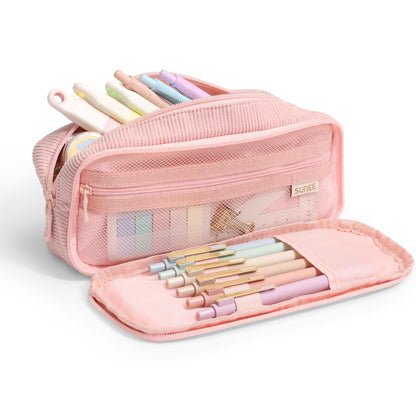 SUNEE Pencil Case, Large Capacity Pencil Pouch, Aesthetic Big Pen Bag 900D Oxford Pen Box for Office Stationery Organizer School Supplies Multifunctional for Teen Boys Girls Women Men, Pink