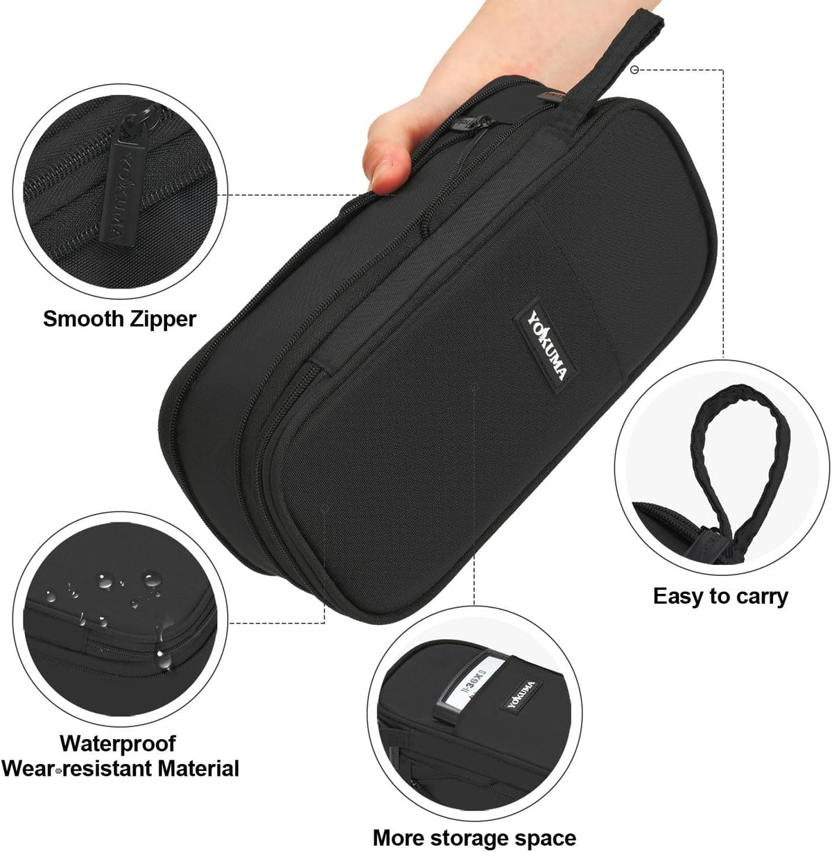 YOKUMA Foldable Pencil Case Pouch Bag for Boys Teens Big Capacity Box,Black