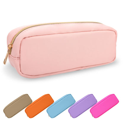 UIXIZQ Waterproof Small Pencil Case Makeup Bag for Purse,Cute Pencil Pouch Preppy Nylon Makeup Brush Holder with Zipper,Girls Portable Storage Case Small Pen Bag for Office(Slim-Black)
