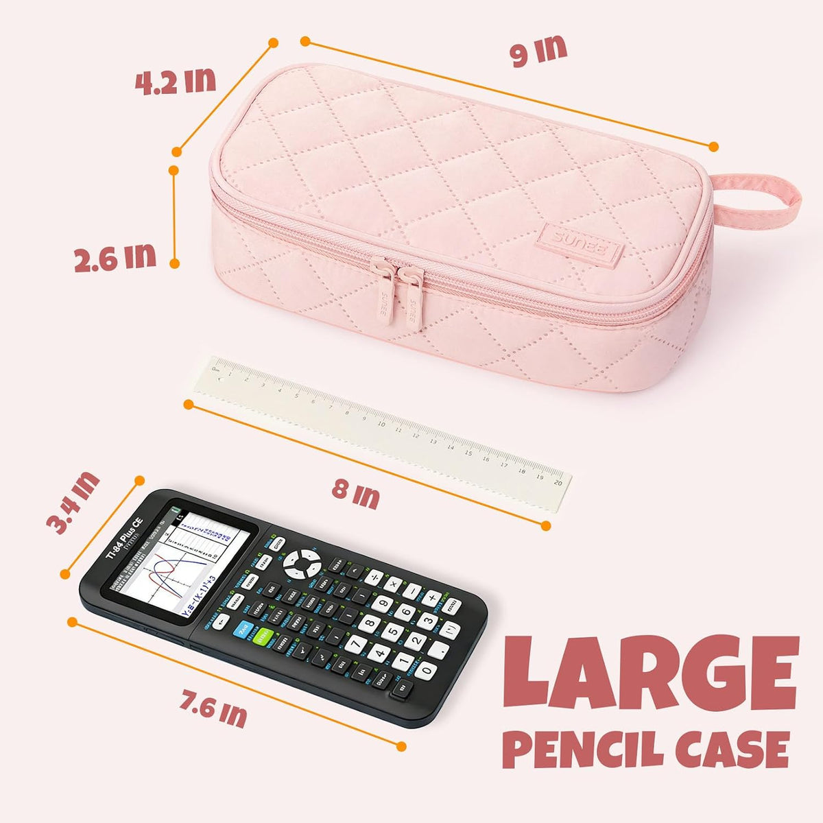 SUNEE Cute Pencil Case, Large Capacity Pencil Pouch Aesthetic Zipper Pencil Bag, Big Storage Pen Organizer for Stationery, Soft Quilted Pencil Box Back to School Supplies for Teen Girls Boys,Soft Pink