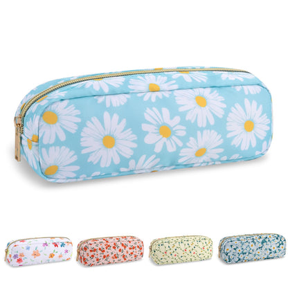 UIXIZQ Waterproof Small Pencil Case Makeup Bag for Purse,Cute Pencil Pouch Preppy Nylon Makeup Brush Holder with Zipper,Girls Portable Storage Case Small Pen Bag for Office(Slim-Black)