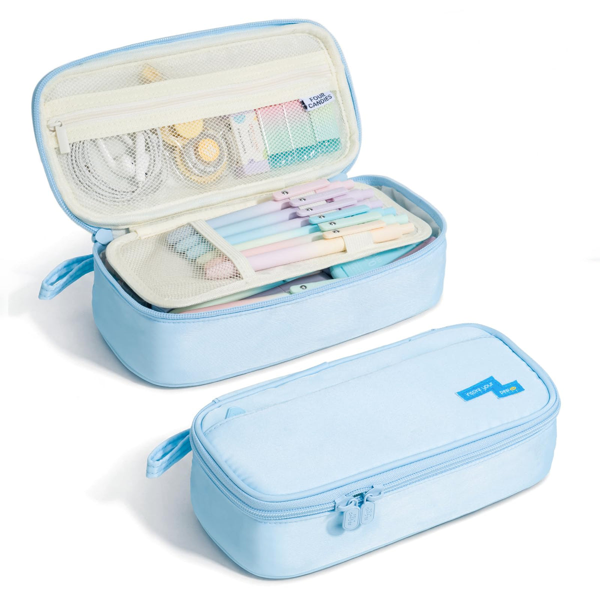 Four Candies Large Pencil Case, 5 Compartments Canvas Pen Organize