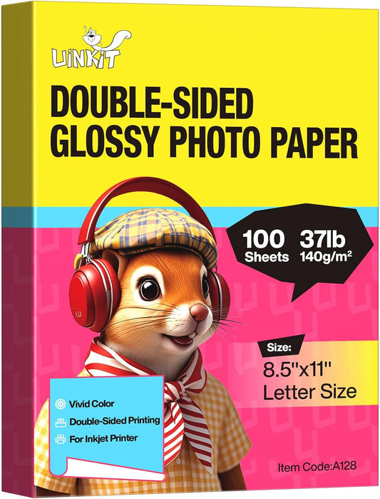 Uinkit Double-Sided Glossy Photo Paper, 8.5 x 11, 100 Sheets, 140gsm