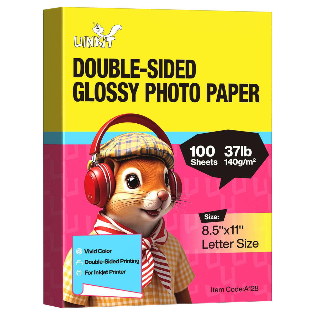 Uinkit Double-Sided Glossy Photo Paper, 8.5 x 11, 100 Sheets, 140gsm