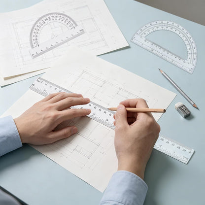Plastic Clear Ruler Math Set - 6'' 12'' Transparent Straight Ruler, 4'' 6'' Protractor, 30/60 & 45/90 Triangle Ruler, Geometry Math Measuring Tool for School Office Drawing Teachers Kids Supplies