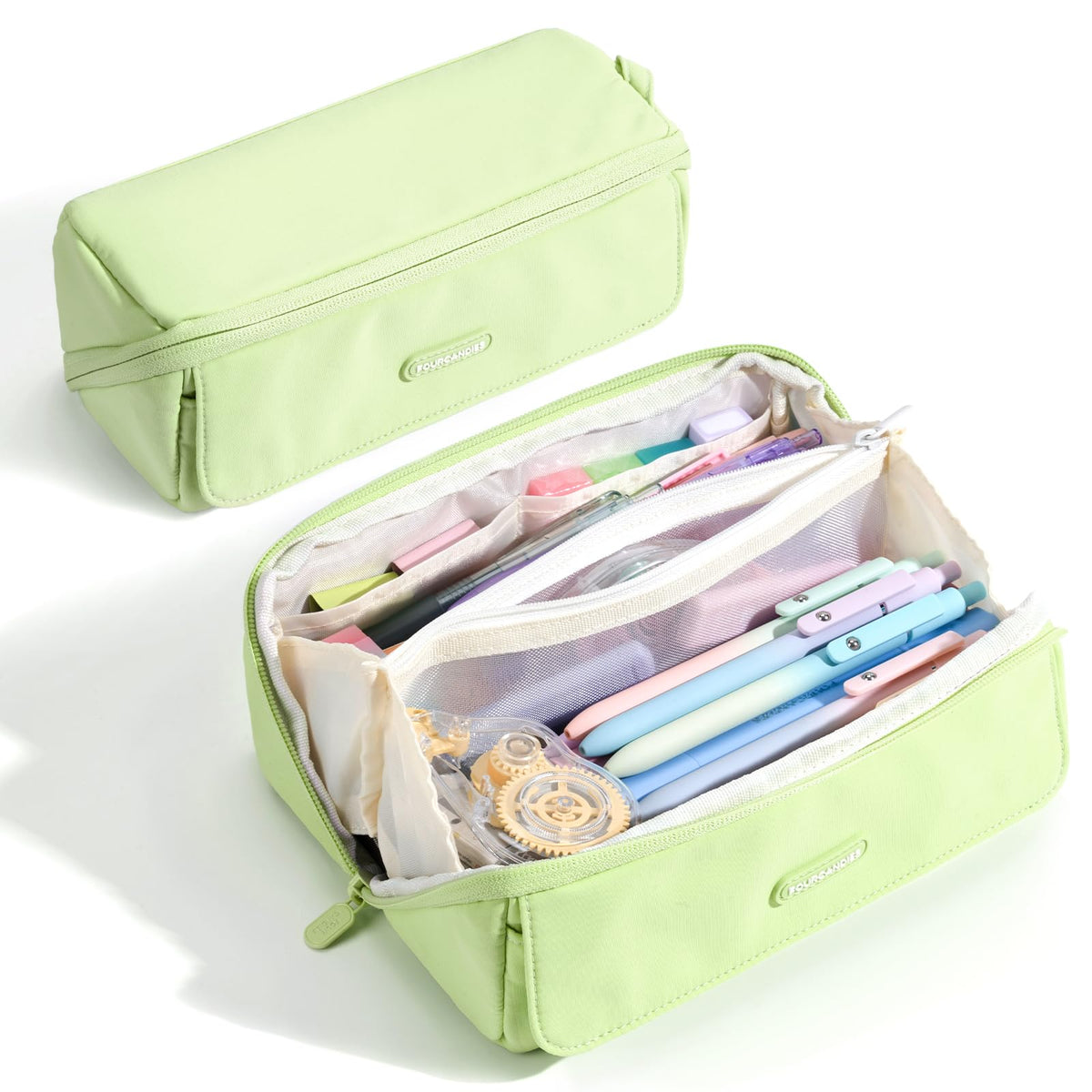 Four Candies Large Pencil Case, 5 Compartments Canvas Pen Organize