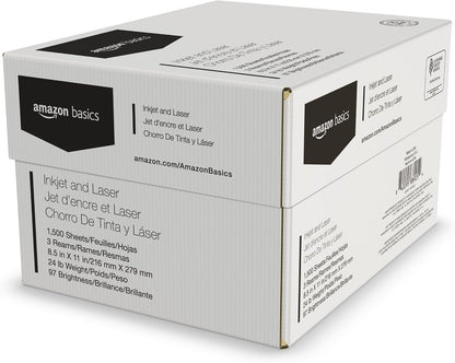 Amazon Basics Multipurpose Copy Printer Paper, 8.5 x 11 Inches, 24 lb Weight, 97 Bright White, 1500 Sheets (3 Packs of 500), for Inkjet and Laser