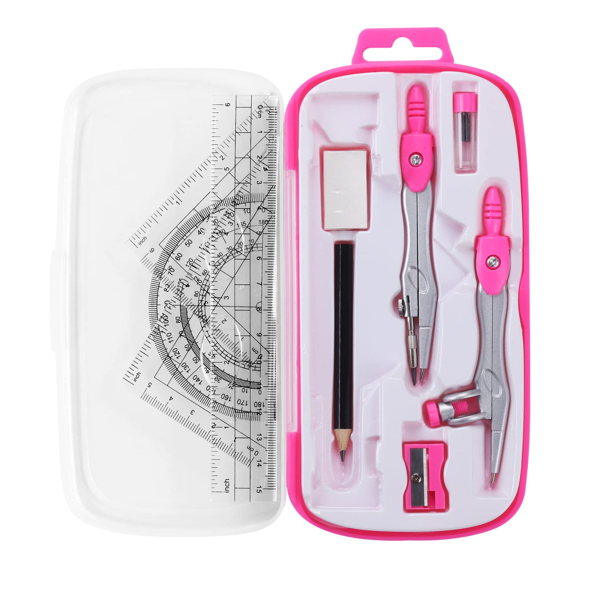 Unjoo Math Geometry Kit Sets 10 Piece Student Supplies, Compass Set, Black
